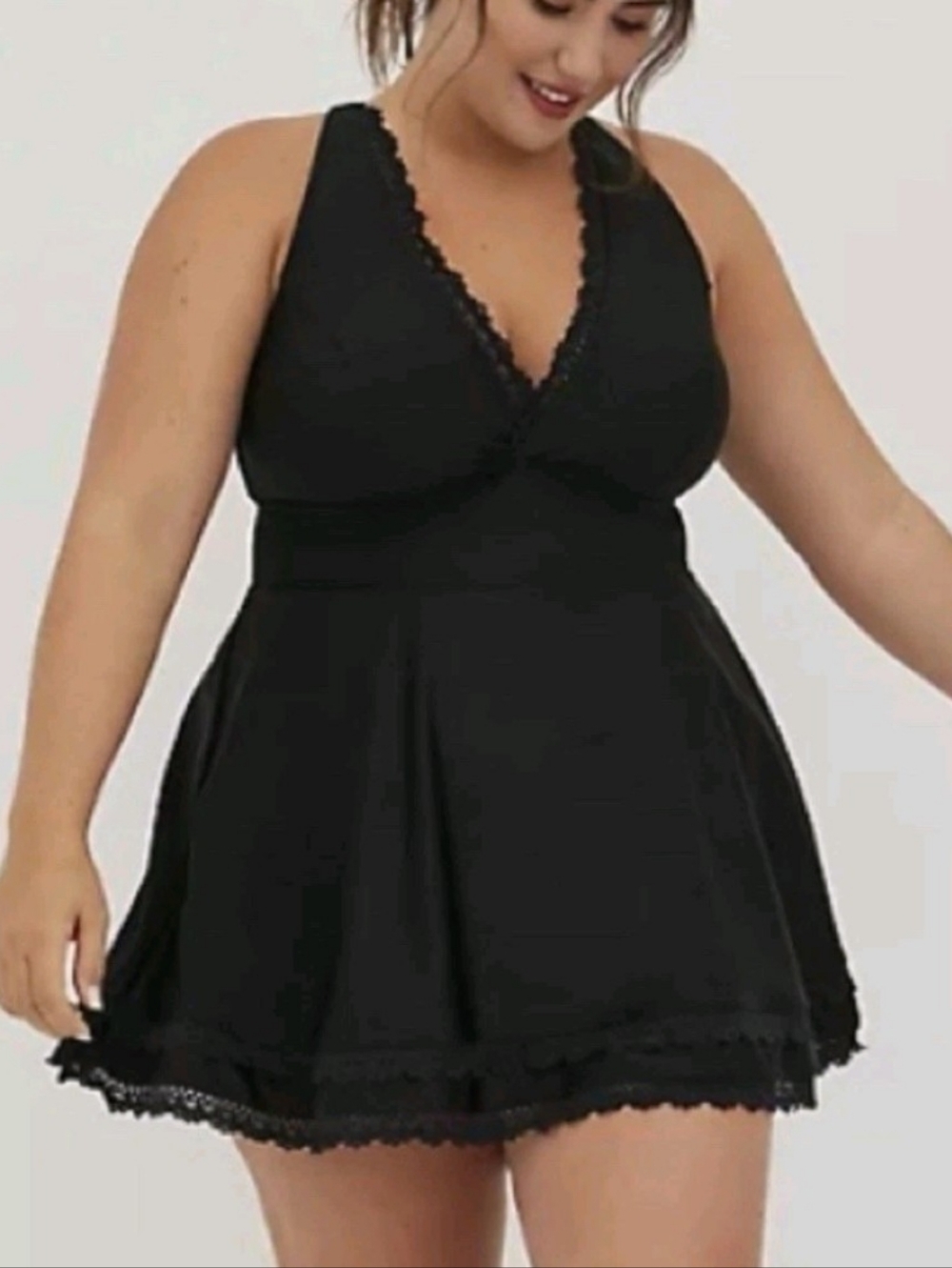 Torrid Wire Free Mid Lace Trimmed Swim Dress - Picture 1 of 7
